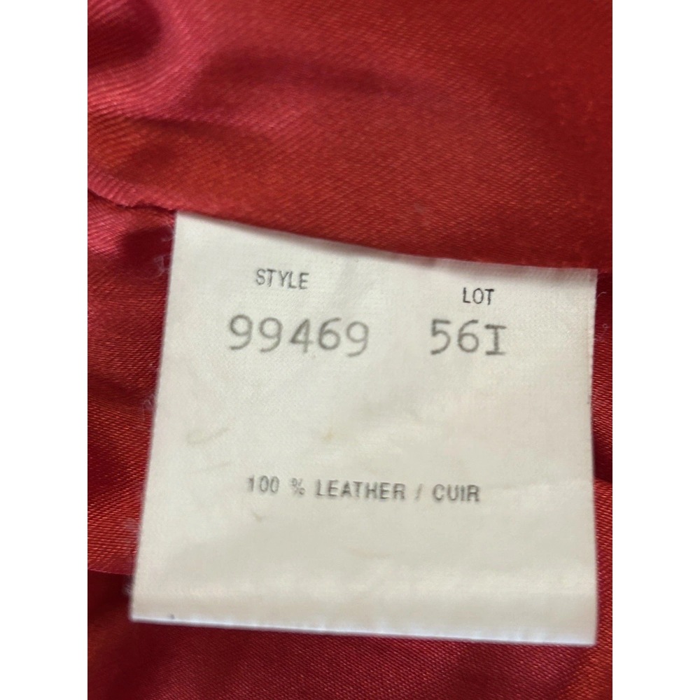 Margaret Godfrey Red Leather Belted Jacket Sz L**see pictures-stain on pocket - Picture 9 of 10